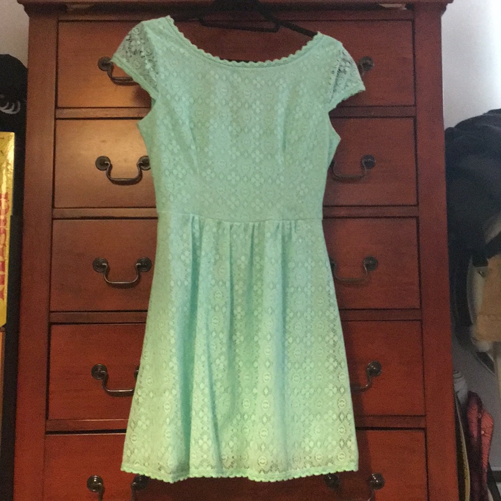 Blue lace dress.
